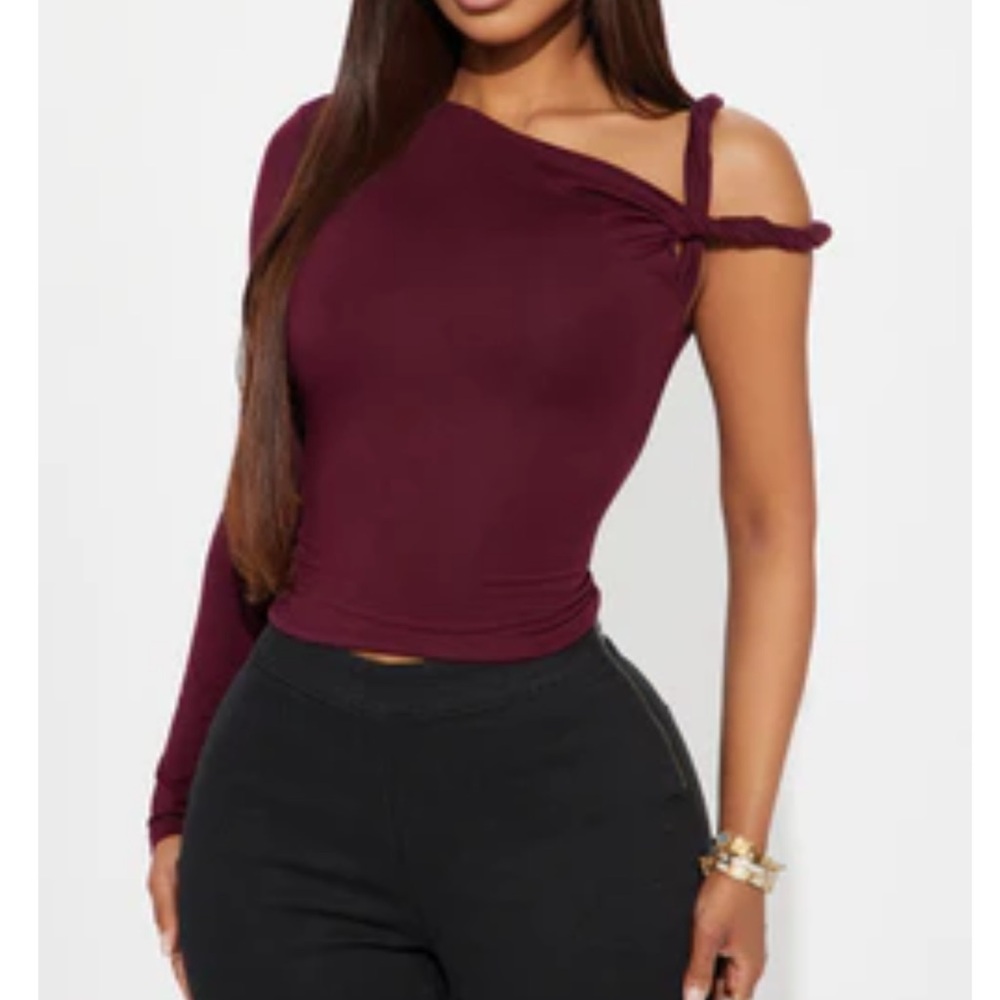 Fashion Nova Burgundy One-Shoulder Crop Top